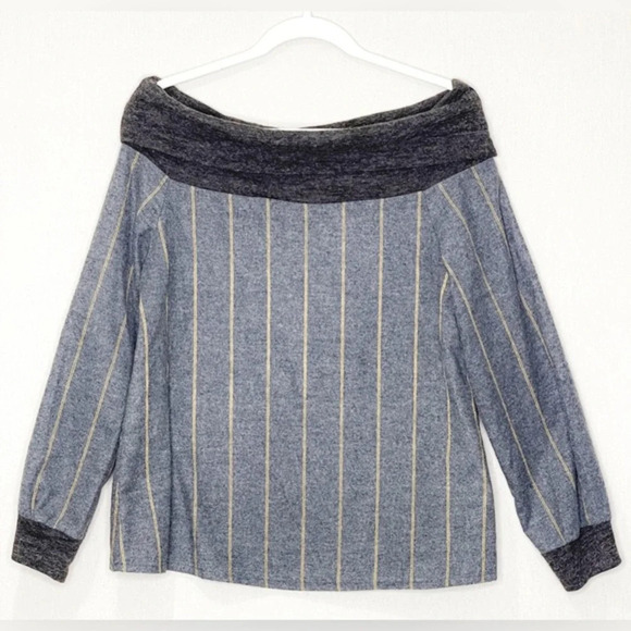 THML Gray Striped Off the Shoulder Shirt Long Sleeve‎ Size Small - Picture 1 of 2